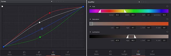 DaVinci Resolve propose plusieurs outils de correction secondaire