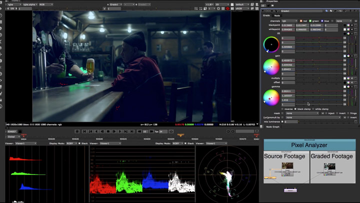 Nuke 8 propose un ensemble d'outils de correction et analyse couleur, de qualité.