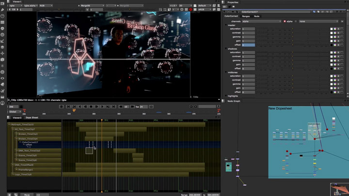 Nuke 8 propose la Dope Sheet, timeline pour visualiser et agencer, monter dans le temps...