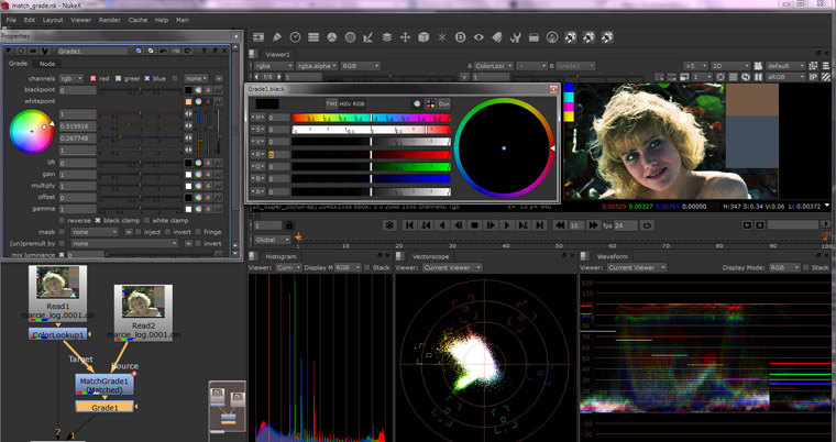 nouveaux outils de gestion de couleur, match grade pour retrouver l'etalonnage automatique entre deux sources et les scopes...