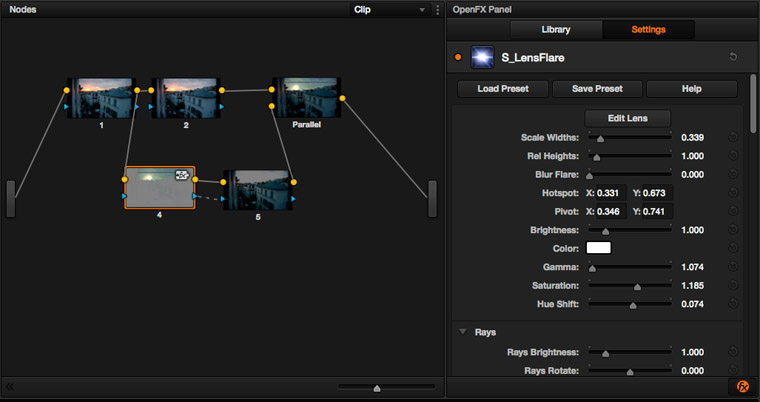 Le node 4 a son symbole FX. Le plugin s’applique ici à une correction secondaire.