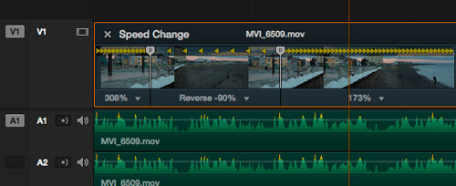 ...et celle dans l’onglet EDIT de RESOLVE 10. On voit que les deux points clé intermédiaires y sont bien représentés par les deux icones grises en forme de tête de lecture.