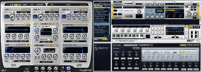 Les instruments Hybrid 2.0 (synthé analogique) et Transfuser 2.0 (échantilloneur) du AIR Instrument Expansion Pack.