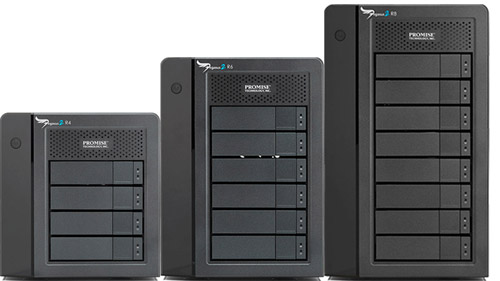 Les tours raid Promise Pegasus 2 sont la solution la plus pertinente pour un stockage de bonne capacité et performant : elles existent en 4 DD (8 To non formatés) pour 1198 Euros HT, 6 Disques (12 ou 18 To) pour 1818 ou 2421 Euros HT, 8 Disques (24 ou 32 To non formatés), pour 2893 ou 3678 Euros HT, avec de nombreux modes raid : raid 0, 1, 5, 50… Ils sont adaptés à du Full HD, ProRes 10 bits, mais aussi du 4K sans souci.