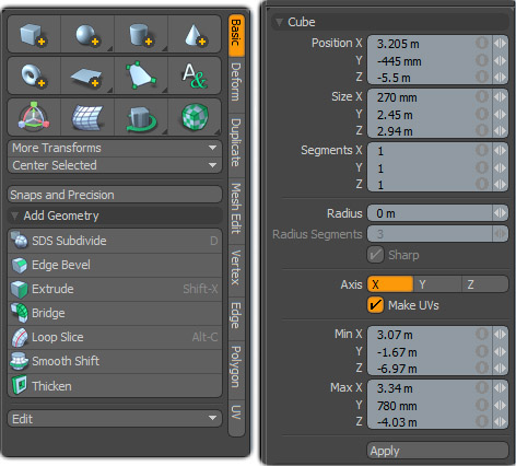 Les palettes Toolbox et Tool properties de Modo