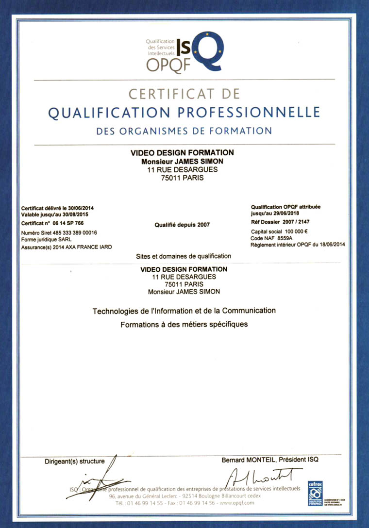 Video Design Formation Renouvelle Sa Qualification Opqf Video Design