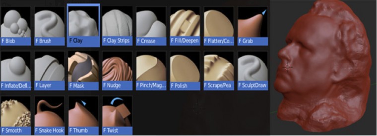 Tête scannée et retouchée avec le « Sculpt Mode » de Blender . Technique de modelage numérique