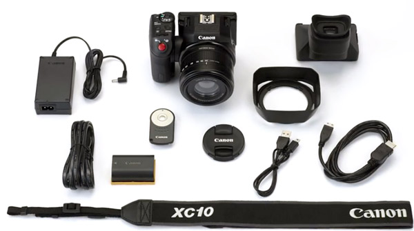 Le Canon XC10 est fourni avec des accessoires typiques Canon, et utilise des batteries LPE6 standard.