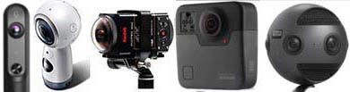 Principales caméras VR utilisées en formation : Qandao Qoocam, Samsung Gear, Kodak SP360, GoPro Fusion, Insta360 Pro.